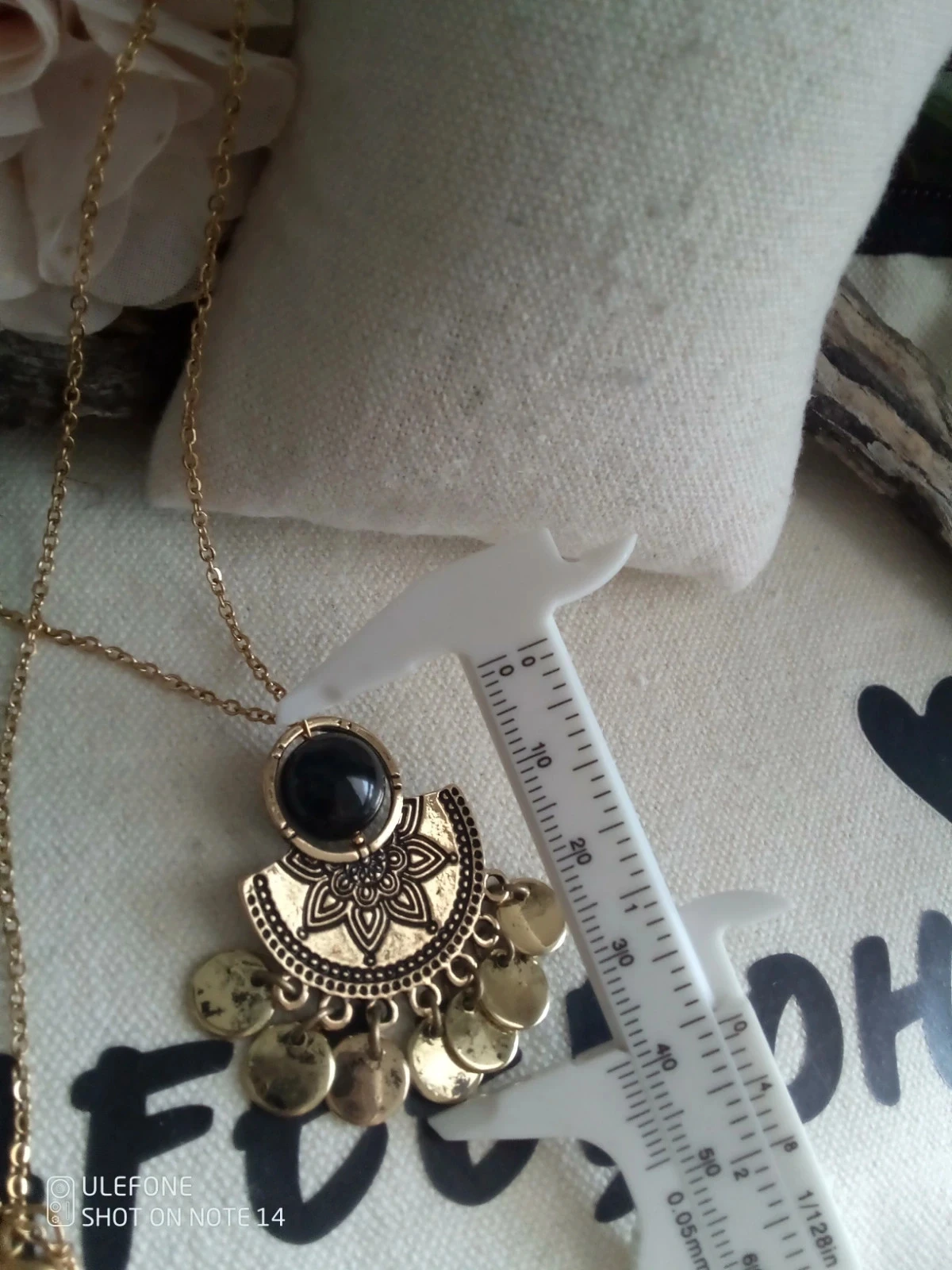 Collier fleur orientale et pierre d'obsidienne naturelle – photo 3